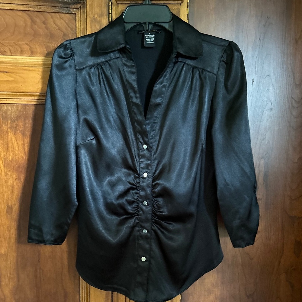 BCBGMaxazria Black Satin Shirt, Size S